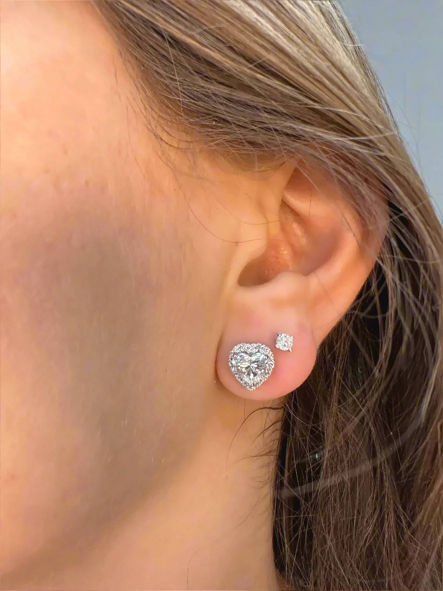 Heart Shape Diamond Halo Studs